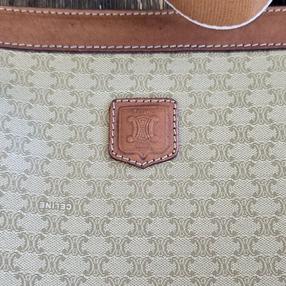 Celine Tan and Brown Crossbody Bag with Signature Style